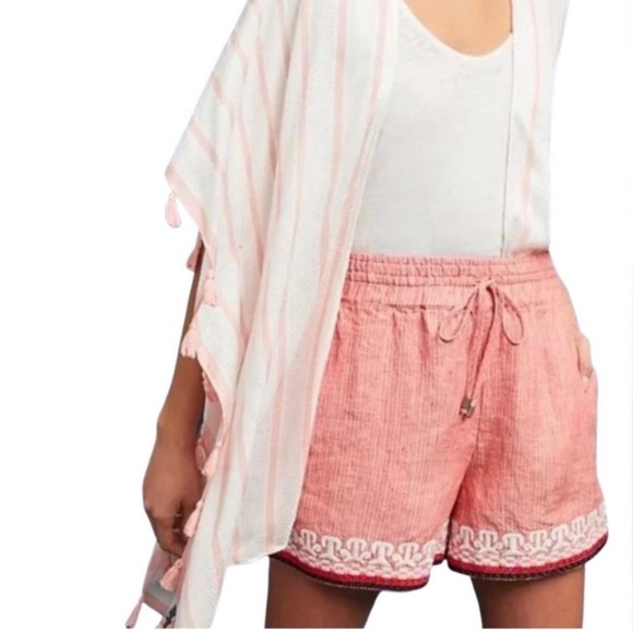 Anthropologie By Anthropologie Beach Comber Linen Embroidered High Rise Shorts - Picture 1 of 6